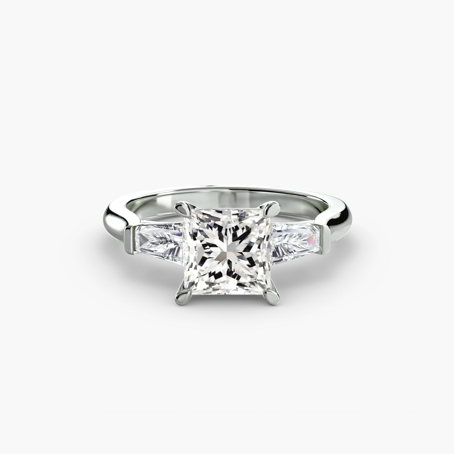 Three-Stone Engagement Ring with Baguette Side Stones