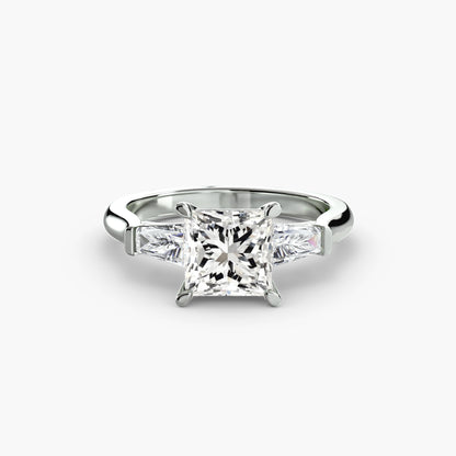 Three-Stone Engagement Ring with Baguette Side Stones