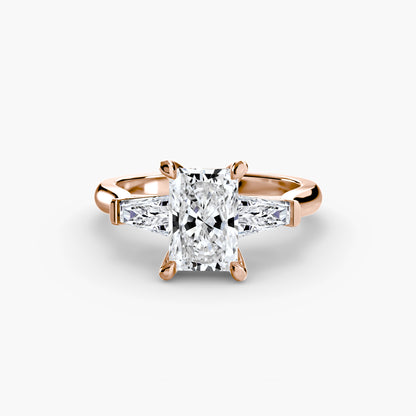 Radiant Three-Stone Diamond Ring with Tapered Baguette Side Diamonds