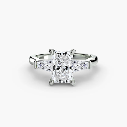 Radiant Three-Stone Diamond Ring with Tapered Baguette Side Diamonds