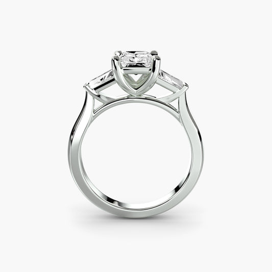Radiant Three-Stone Diamond Ring with Tapered Baguette Side Diamonds