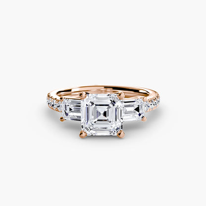 Three-Stone Engagement Ring with Pavé Band - 2.5mm
