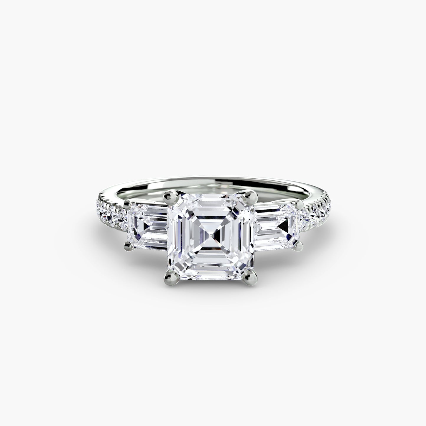 Three-Stone Engagement Ring with Pavé Band - 2.5mm