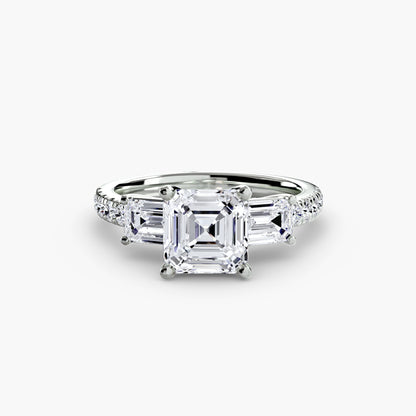 Three-Stone Engagement Ring with Pavé Band - 2.5mm