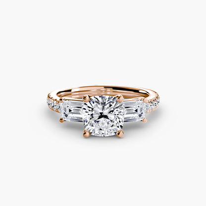 Three-Stone Engagement Ring with Pavé Band - 2.5mm