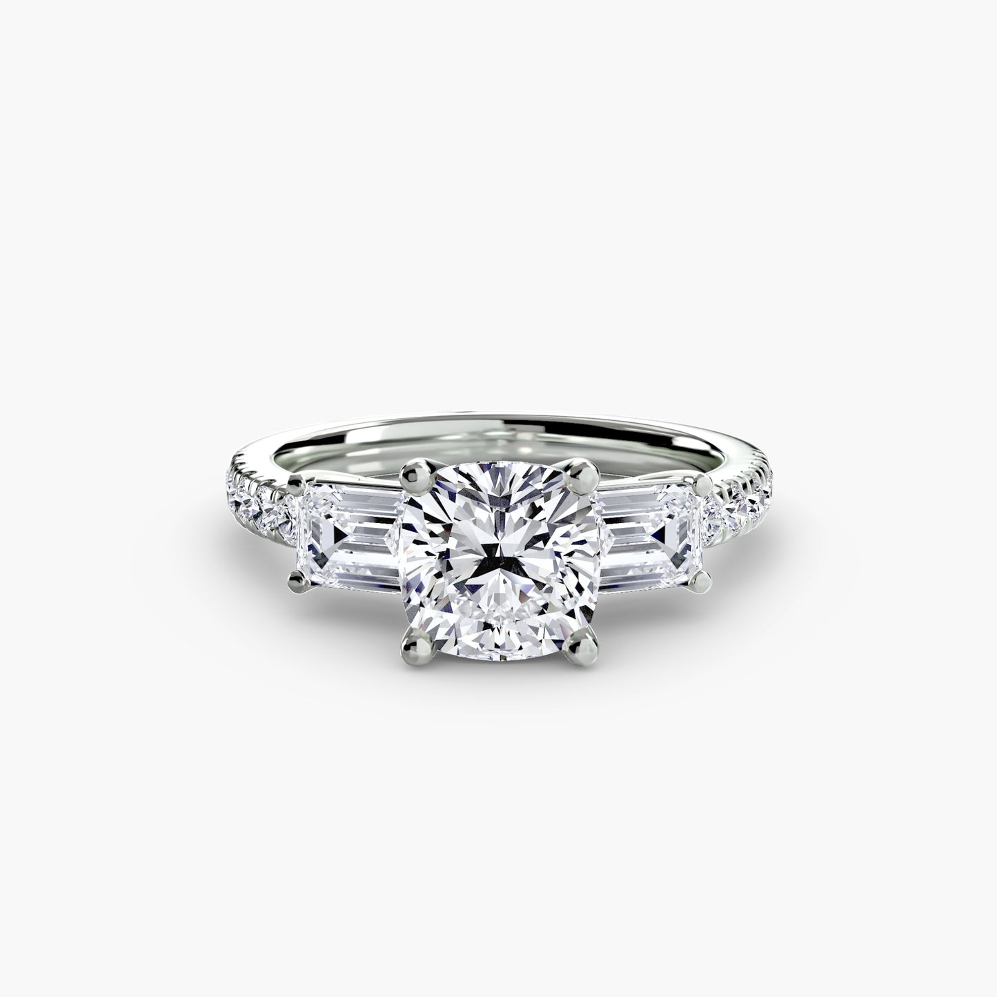Three-Stone Engagement Ring with Pavé Band - 2.5mm