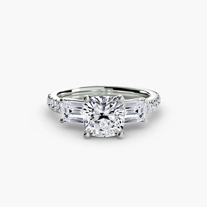 Three-Stone Engagement Ring with Pavé Band - 2.5mm
