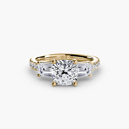 Three-Stone Engagement Ring with Pavé Band - 2.5mm