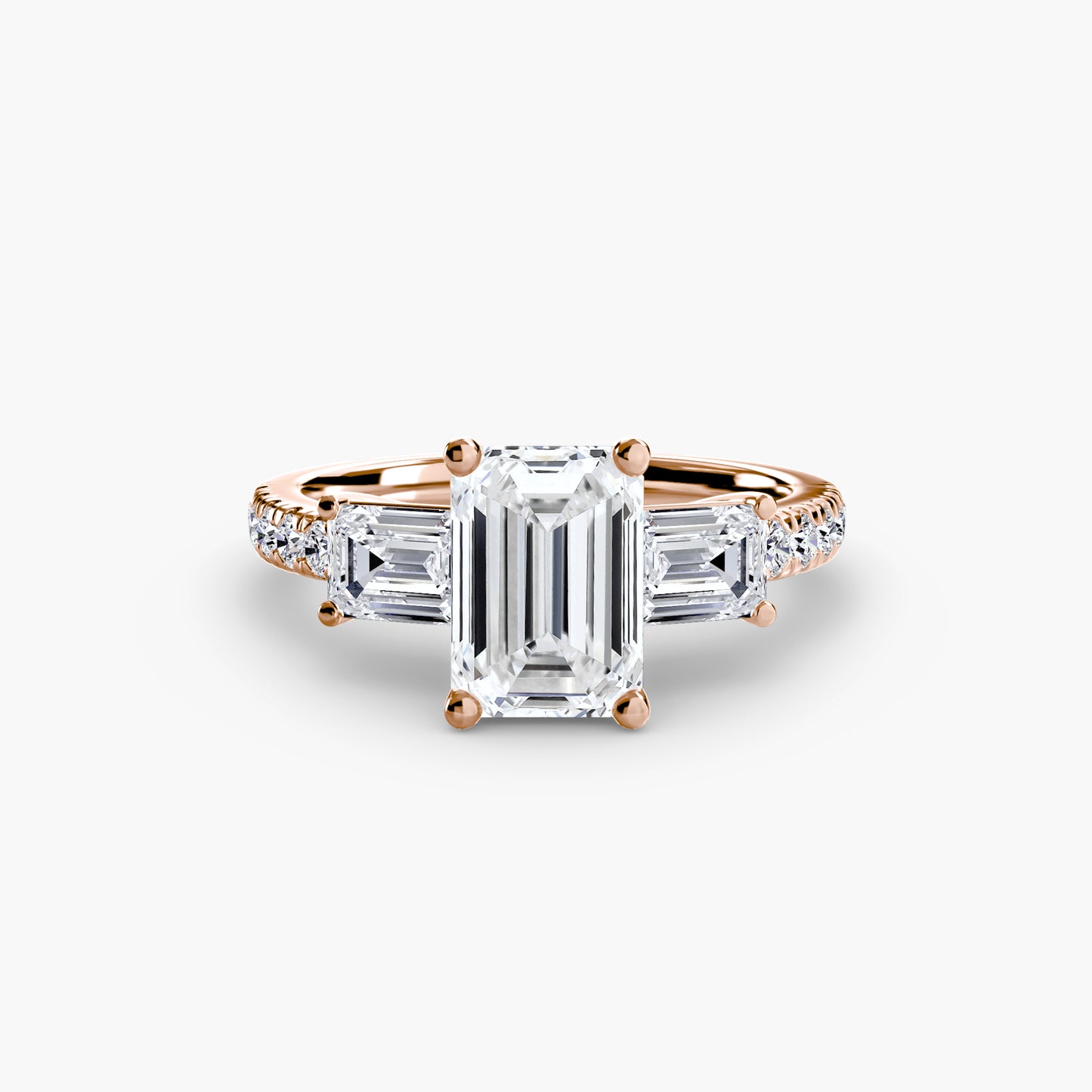 Three-Stone Engagement Ring with Pavé Band - 2.5mm