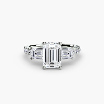 Three-Stone Engagement Ring with Pavé Band - 2.5mm