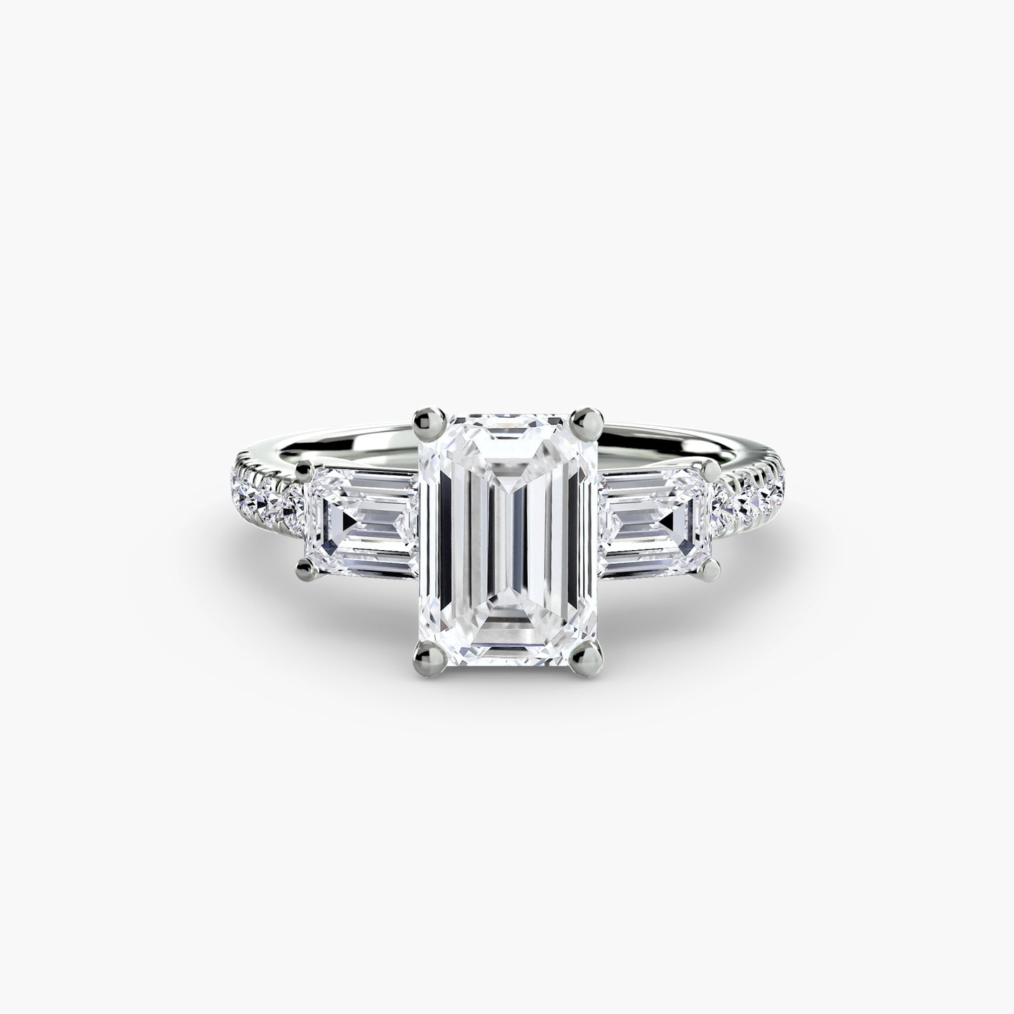 Three-Stone Engagement Ring with Pavé Band - 2.5mm