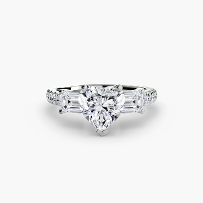 Three-Stone Engagement Ring with Pavé Band - 2.5mm