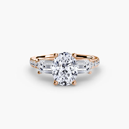 Three-Stone Engagement Ring with Pavé Band - 2.5mm