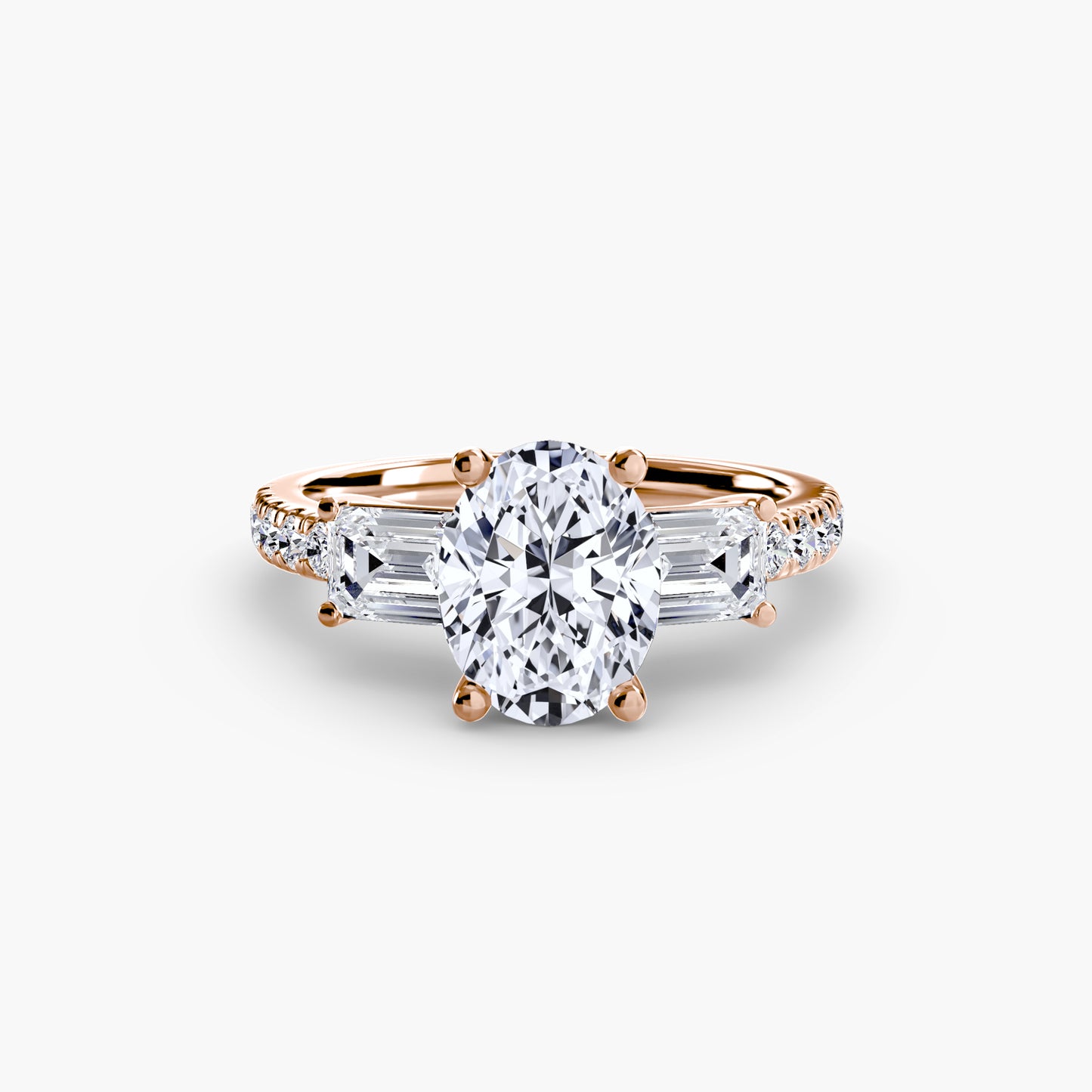 Three-Stone Engagement Ring with Pavé Band - 2.5mm