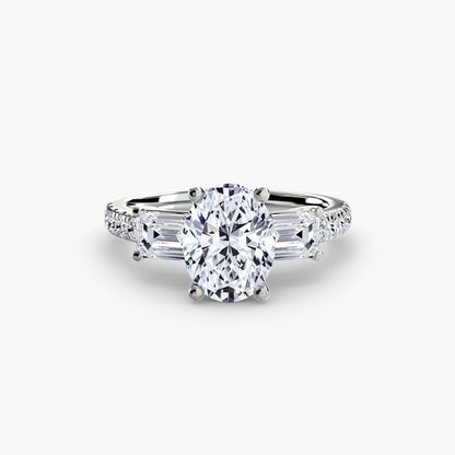 Three-Stone Engagement Ring with Pavé Band - 2.5mm