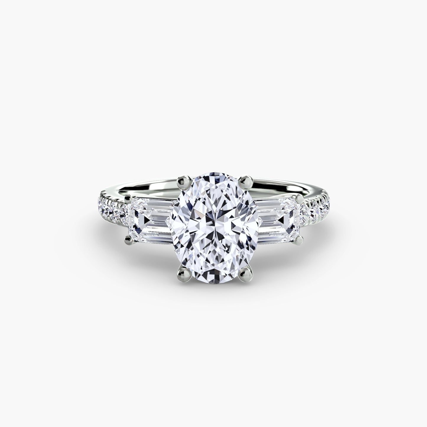 Three-Stone Engagement Ring with Pavé Band - 2.5mm