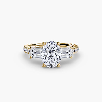 Three-Stone Engagement Ring with Pavé Band - 2.5mm