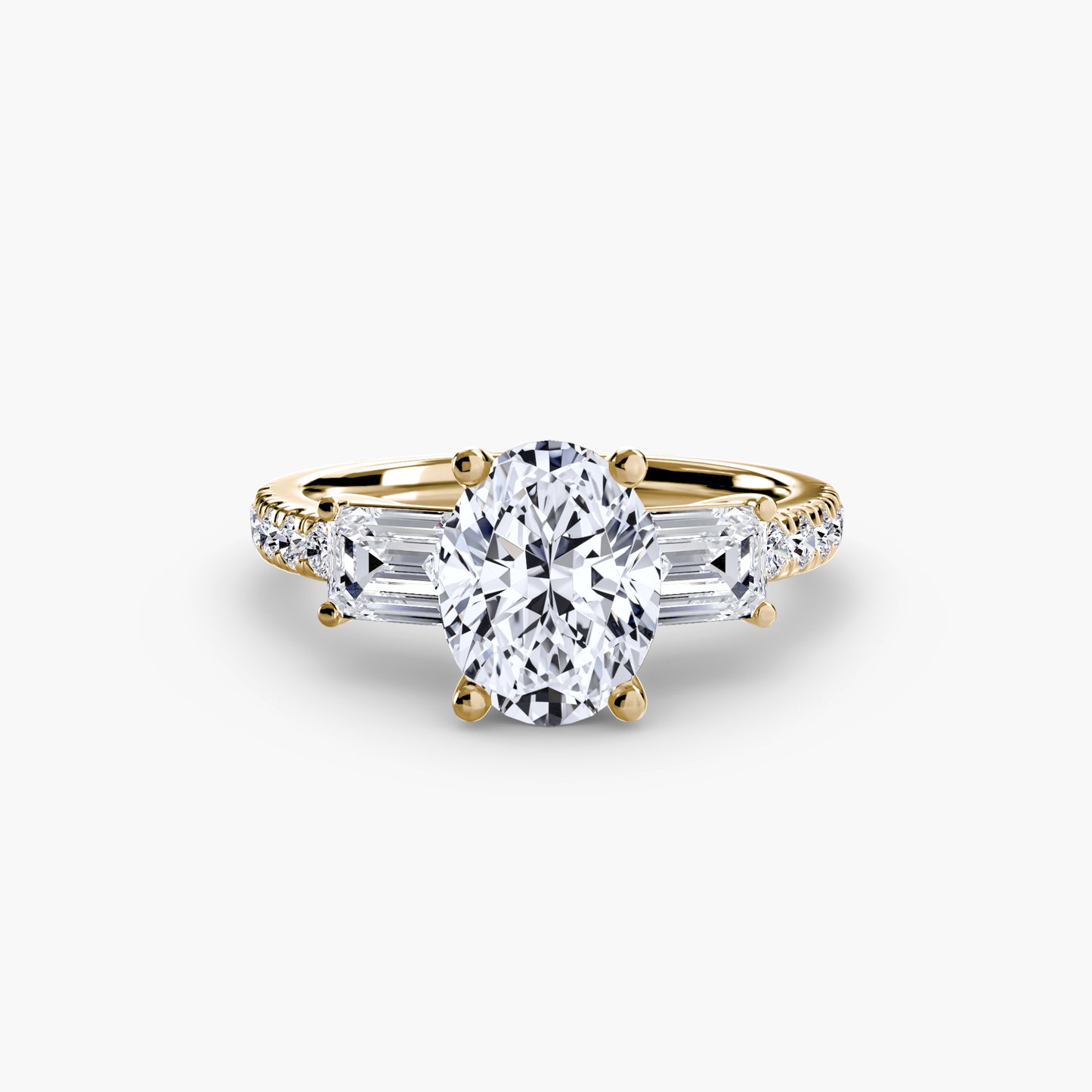 Three-Stone Engagement Ring with Pavé Band - 2.5mm
