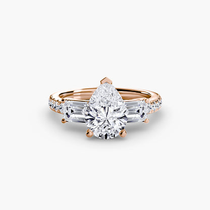 Three-Stone Engagement Ring with Pavé Band - 2.5mm