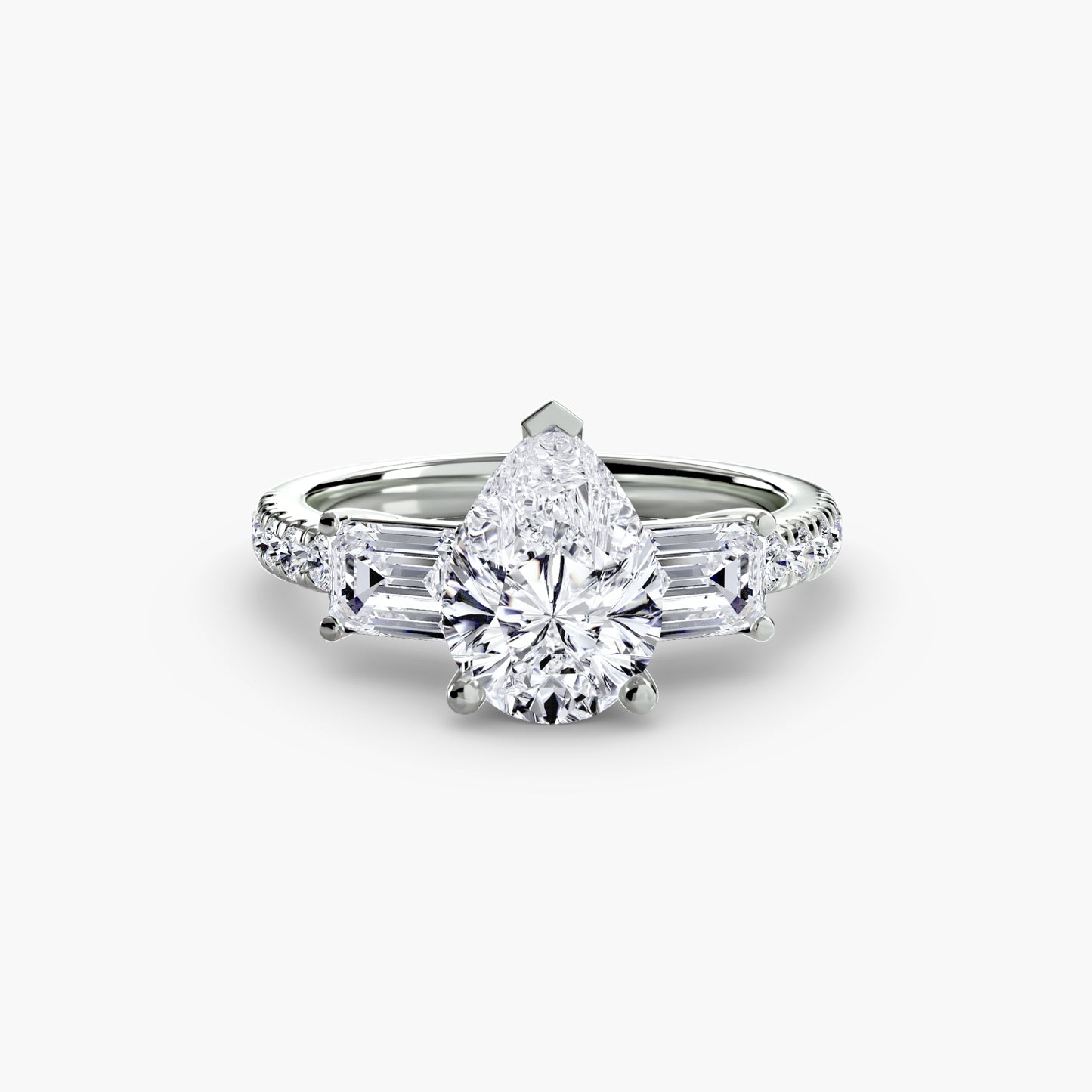 Three-Stone Engagement Ring with Pavé Band - 2.5mm