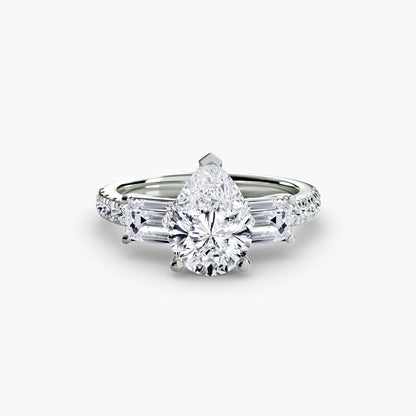 Three-Stone Engagement Ring with Pavé Band - 2.5mm