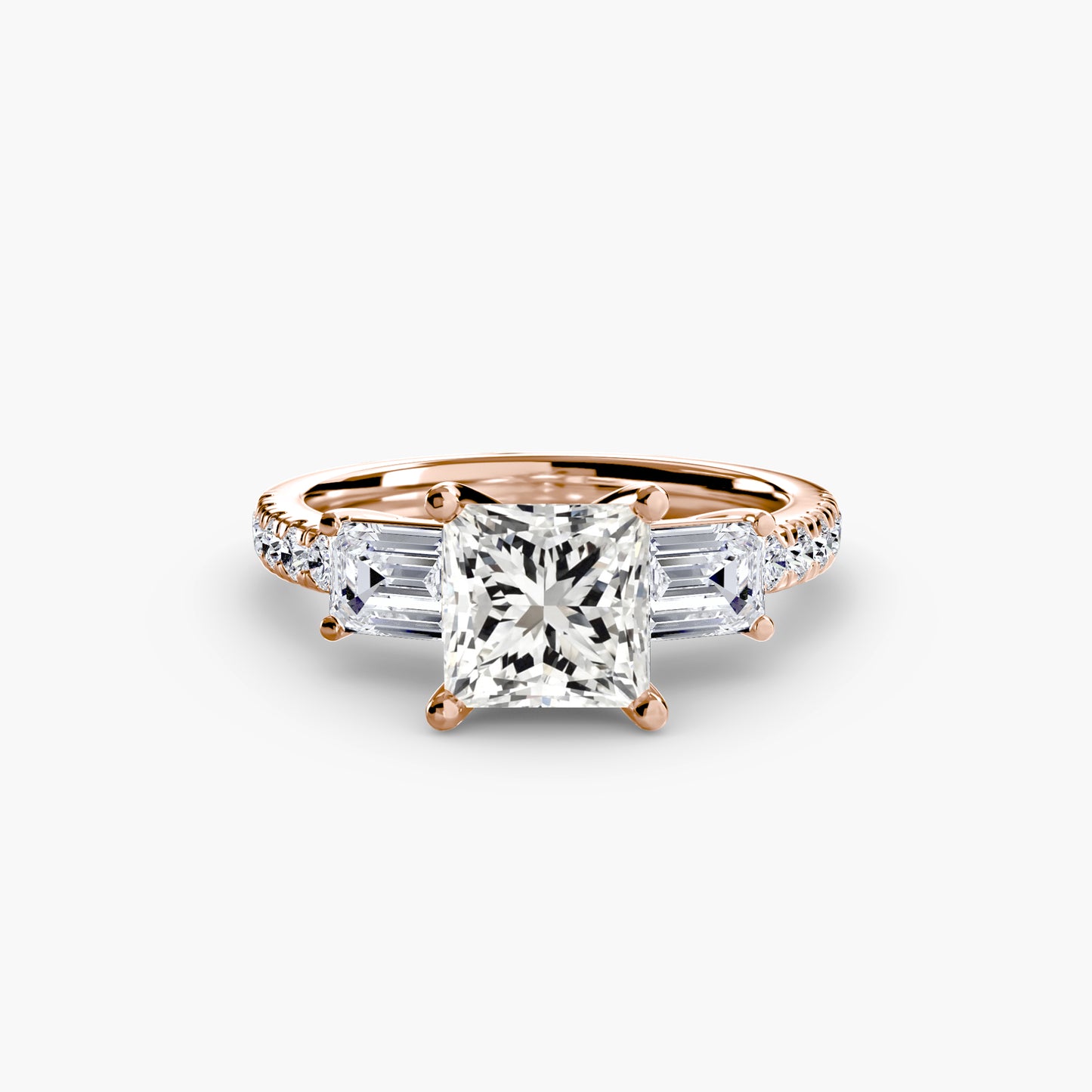 Three-Stone Engagement Ring with Pavé Band - 2.5mm