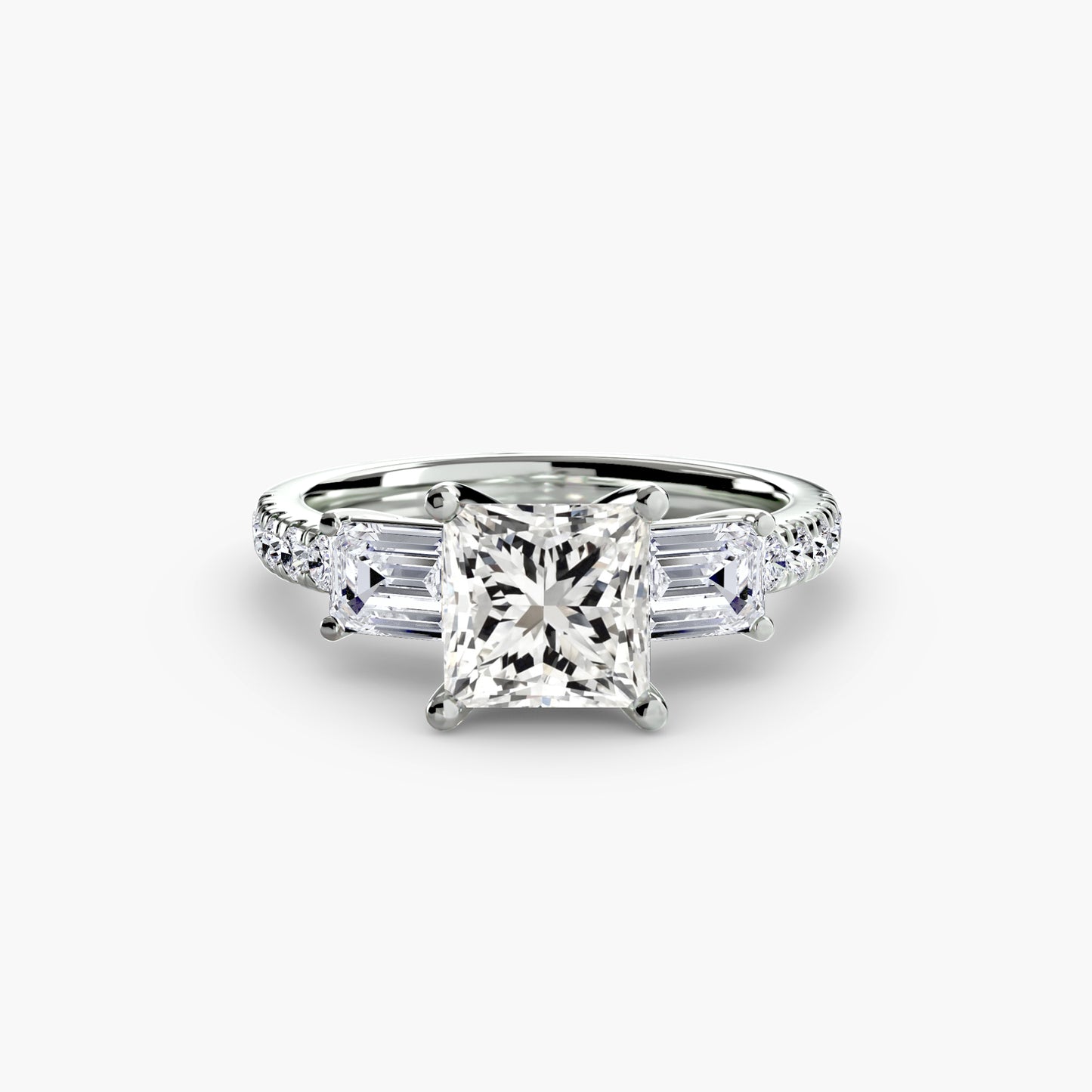 Three-Stone Engagement Ring with Pavé Band - 2.5mm