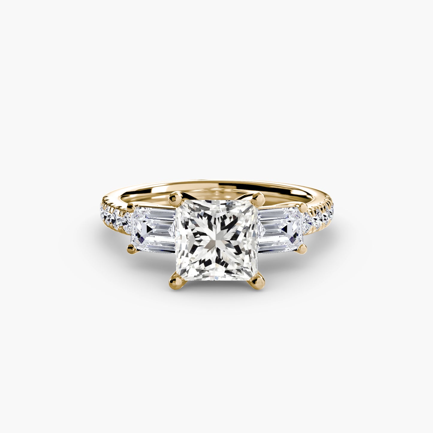 Three-Stone Engagement Ring with Pavé Band - 2.5mm