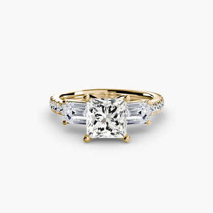 Three-Stone Engagement Ring with Pavé Band - 2.5mm