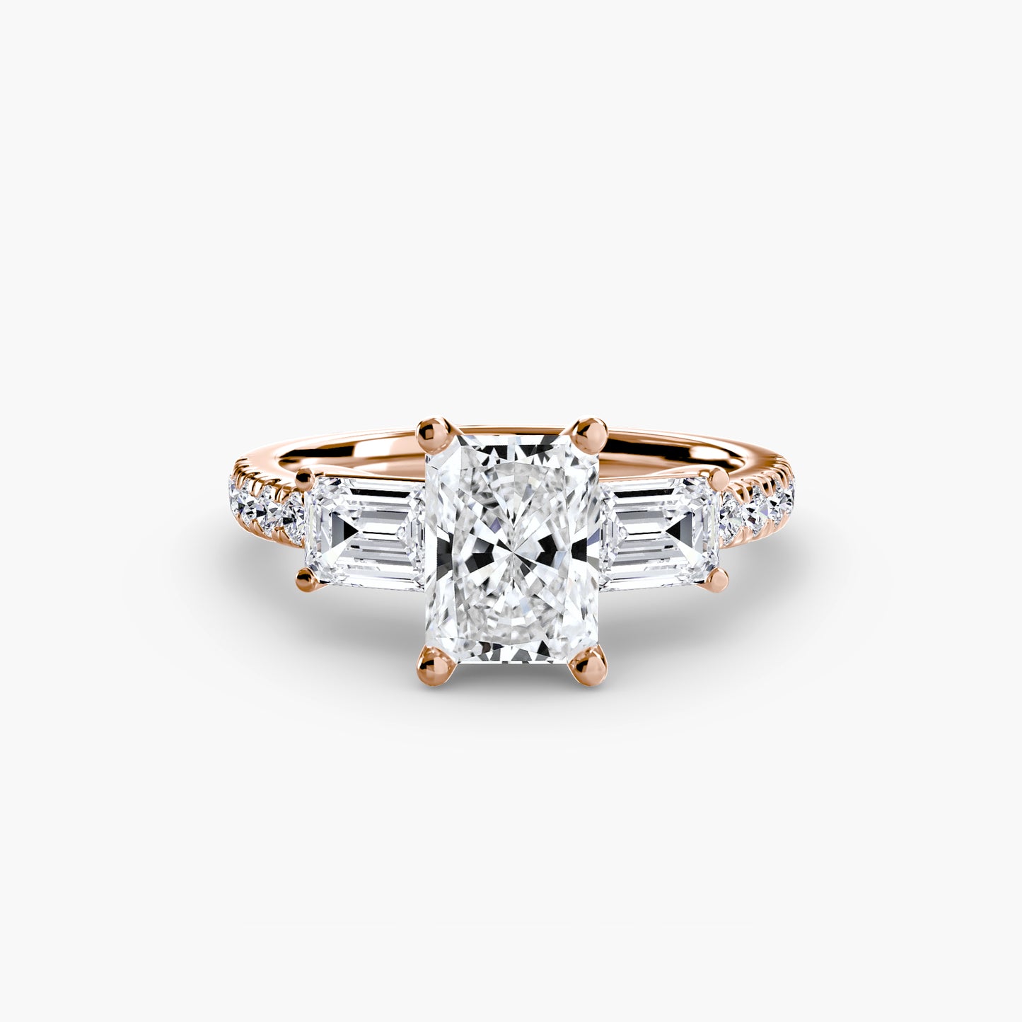 Three-Stone Engagement Ring with Pavé Band - 2.5mm