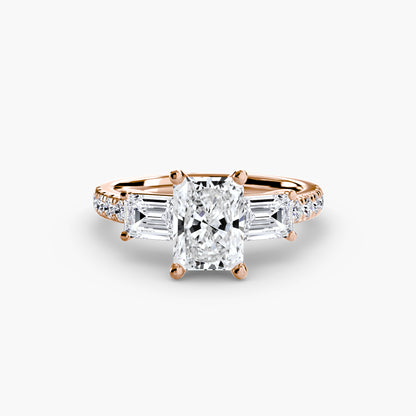 Three-Stone Engagement Ring with Pavé Band - 2.5mm