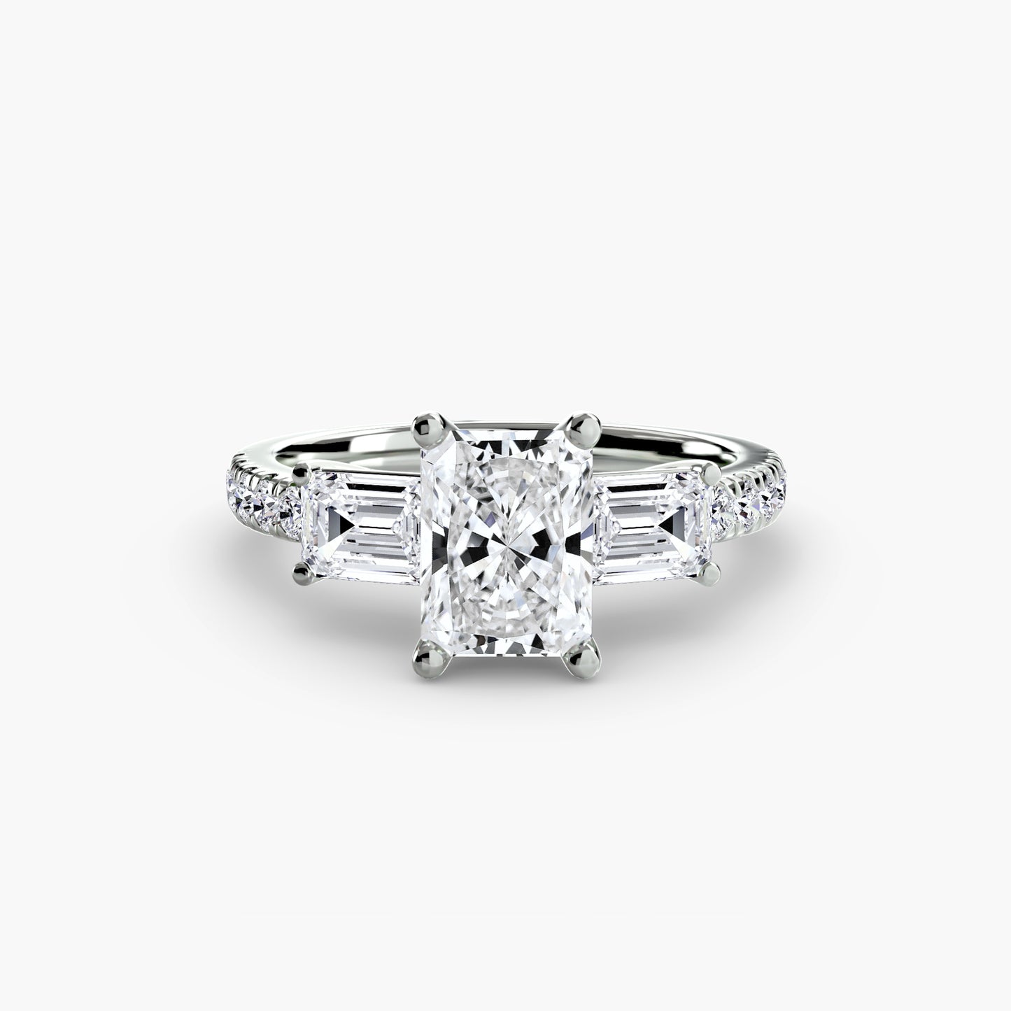 Three-Stone Engagement Ring with Pavé Band - 2.5mm
