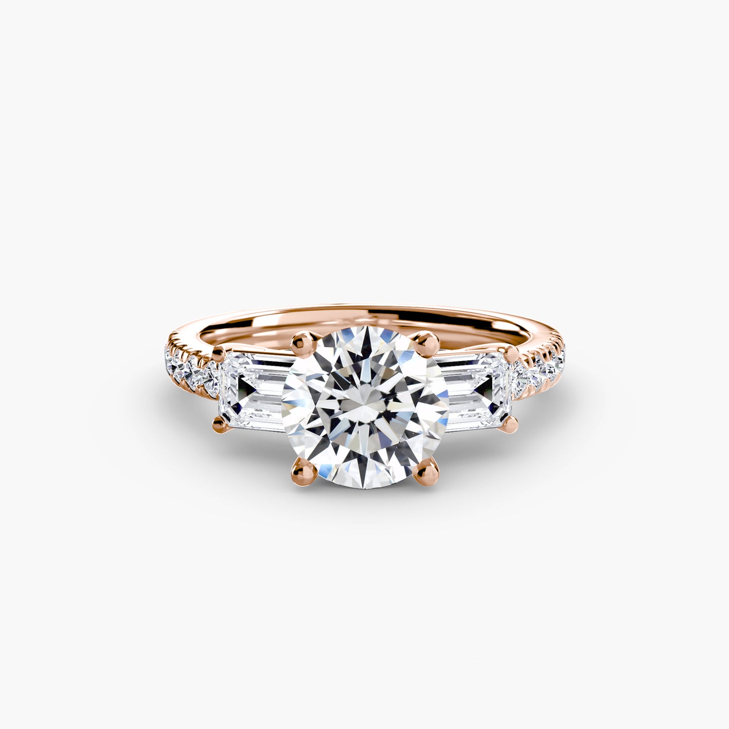 Three-Stone Engagement Ring with Pavé Band - 2.5mm