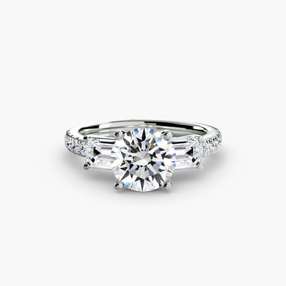 Three-Stone Engagement Ring with Pavé Band - 2.5mm