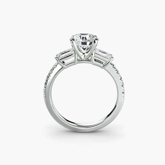 Three-Stone Engagement Ring with Pavé Band - 2.5mm