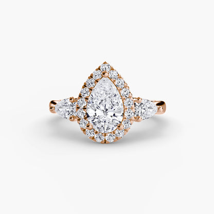 Pear Three-Stone Halo Engagement Ring