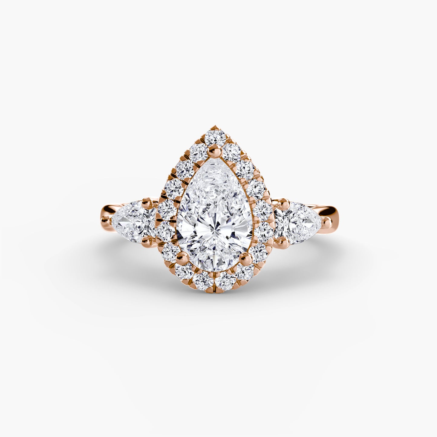 Pear Three-Stone Halo Engagement Ring