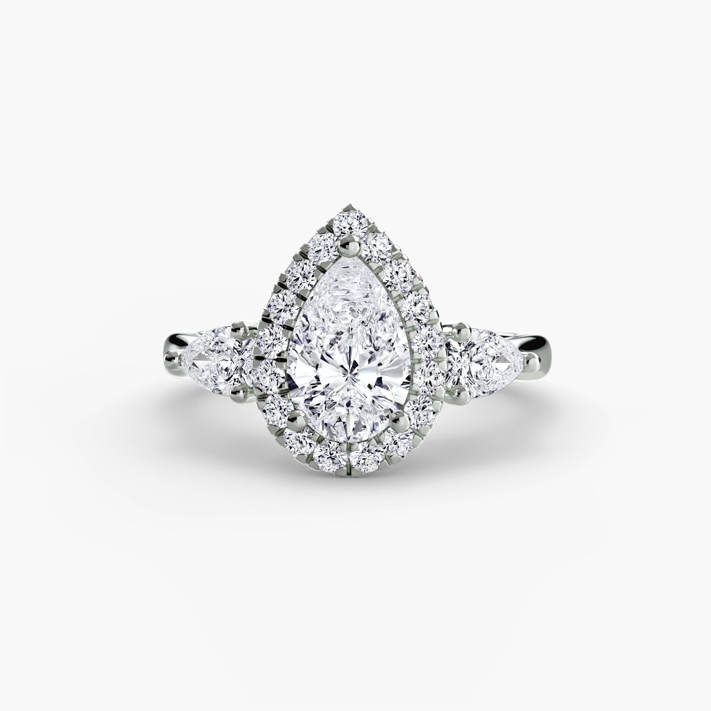 Pear Three-Stone Halo Engagement Ring