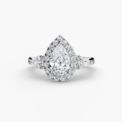 Pear Three-Stone Halo Engagement Ring
