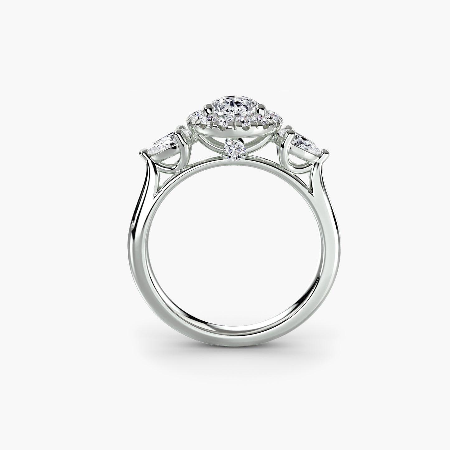 Pear Three-Stone Halo Engagement Ring