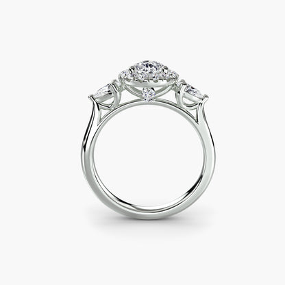 Pear Three-Stone Halo Engagement Ring