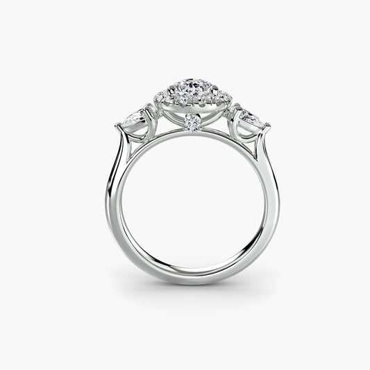 Pear Three-Stone Halo Engagement Ring