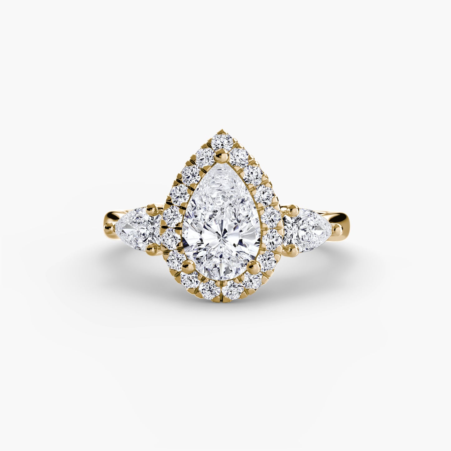 Pear Three-Stone Halo Engagement Ring