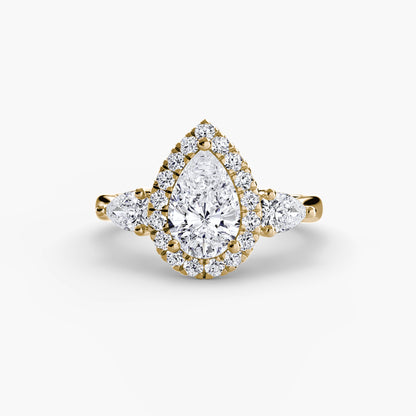 Pear Three-Stone Halo Engagement Ring