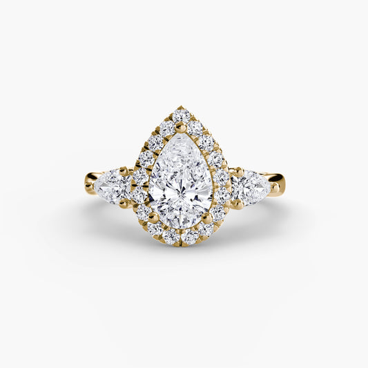 Pear Three-Stone Halo Engagement Ring