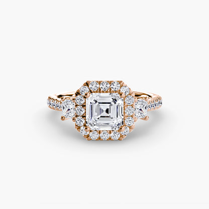 Three-Stone Engagement Ring with Halo - 2.4mm