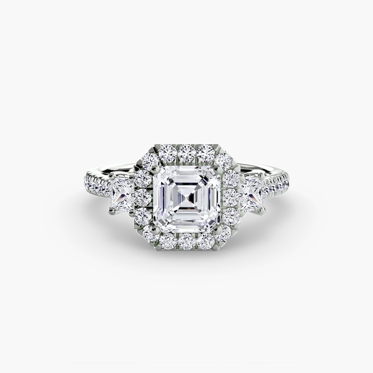 Three-Stone Engagement Ring with Halo - 2.4mm