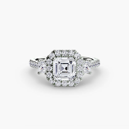Three-Stone Engagement Ring with Halo - 2.4mm
