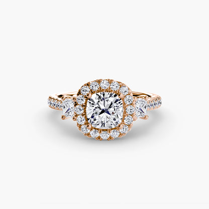 Three-Stone Engagement Ring with Halo - 2.4mm