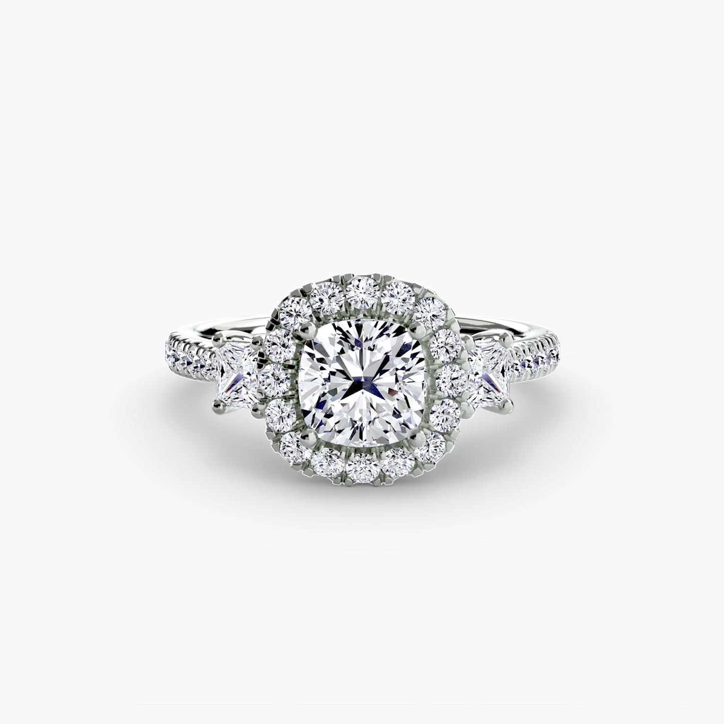 Three-Stone Engagement Ring with Halo - 2.4mm